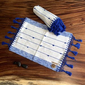 Mantel Individual en Telar de Pedal Azul con Crudo
