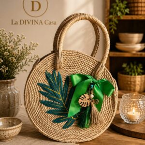 Bolsa redonda de Palma Hoja Bordada