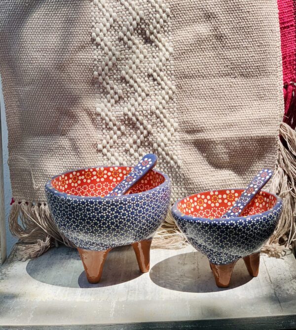 Set de 2 molcajetes en color azul con rojo