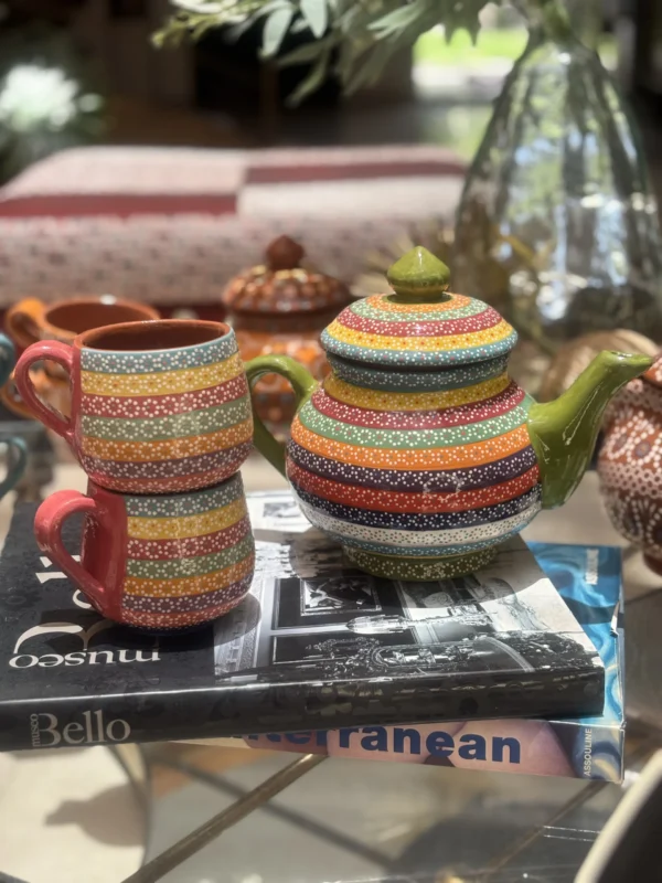 Juego de té en barro flor de capulín color arcoíris - Image 2