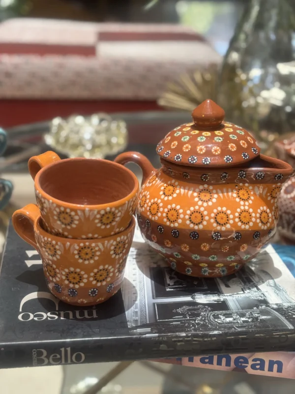 Juego de té enbarro flor de capulín modelo bolitas Naranja - Image 2