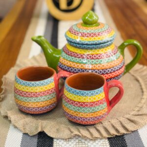 Juego de té en barro flor de capulín color arcoíris