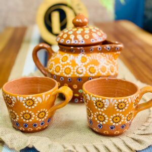 Juego de té enbarro flor de capulín modelo bolitas Naranja