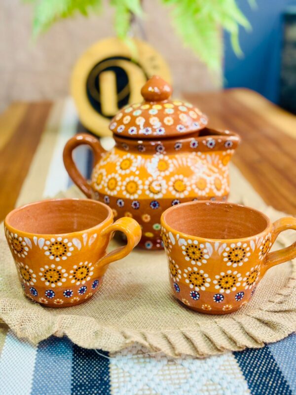 Juego de té enbarro flor de capulín modelo bolitas Naranja