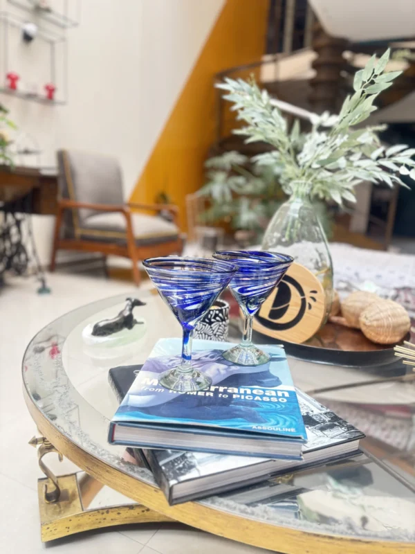 Copas en Vidrio Soplado azul Martini