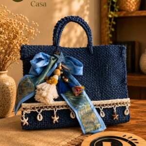 Bolsa Artesanal de Henequén Decorada – Azul Marino