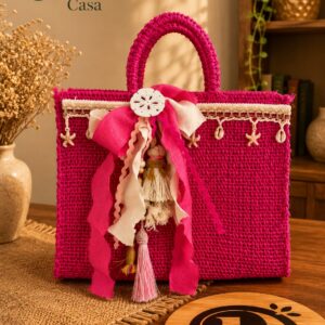 Bolsa Artesanal de Henequén Decorada – Rosa Mexicano