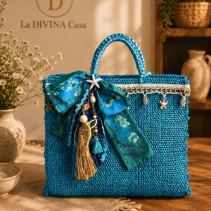 Bolsa Artesanal de Henequén Decorada – Color Turquesa