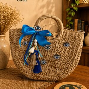 Bolsa Artesanal de Rafia Decorada – Natural
